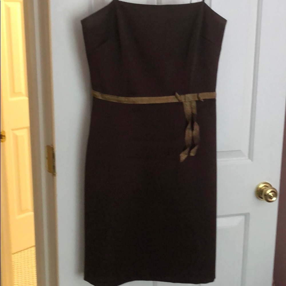 Brown satin strapless dress